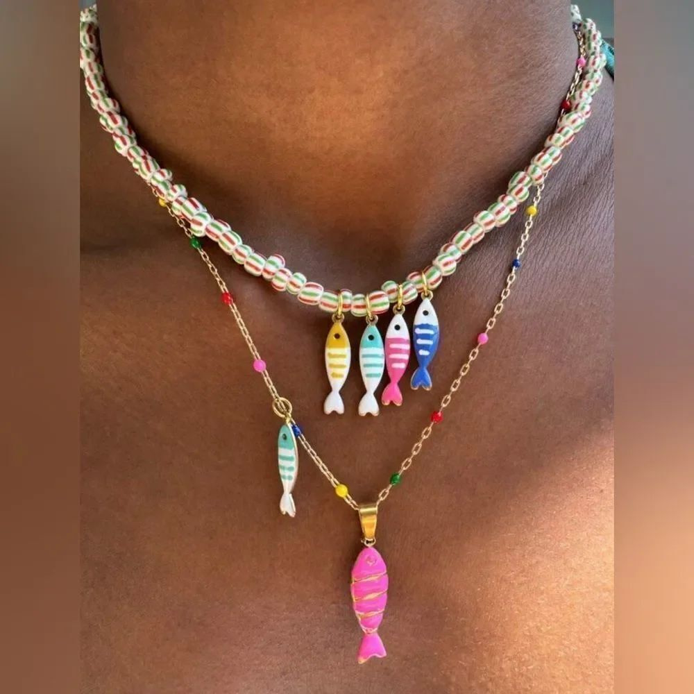 Colorful Fish Charm Necklace S973 - Picture 2 of 4